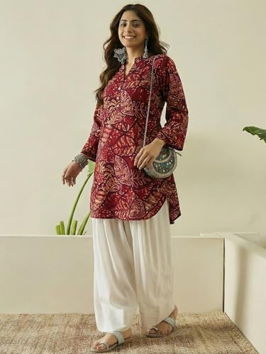 Image of ANNI Designer Co-ord Set Women Viscose Printed | Kurti Set Woman | Farshi Salwar 2 Piece Outfit | Mandarin Collar 3 /4 Sleeve Regular Fit Ethnic Wear Ladies Dress Stylish Traditional Clothing
