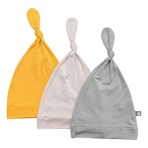 KYTE BABY Rayon Made from Bamboo Baby Beanie Soft Knotted Caps, 3 Pack (6-12 Months, Mustard/Oat/Moss)