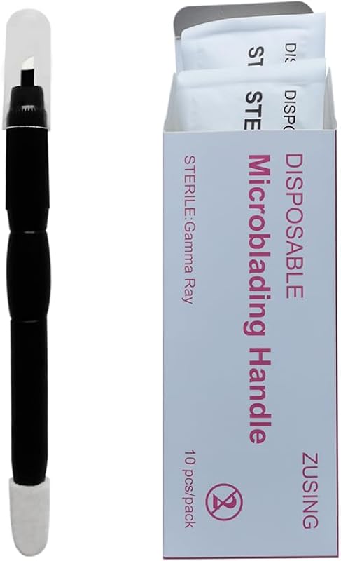 Caneta descartável para microblading com 14 agulhas retas de 0,15 mm e esponja para pigmento, Pacote com 10 unidades