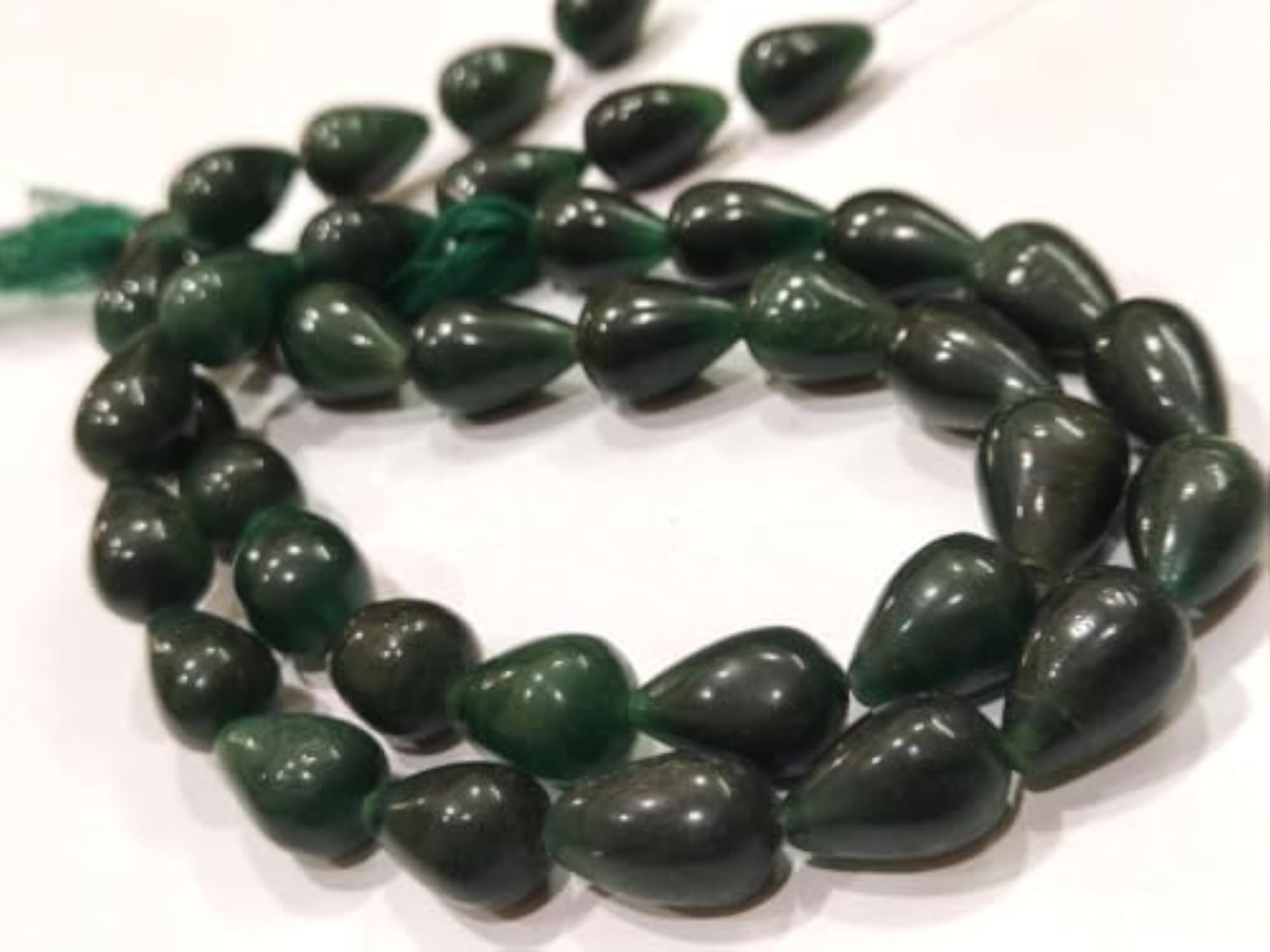 Natural Green Jade Teardrop Beads, 10x15mm Strand