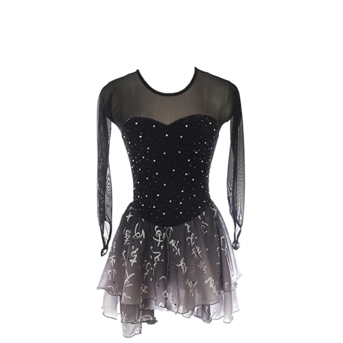 DIJITOO Vestido de patinação artística, fantasia retrô estilo chinês de malha de strass para competi