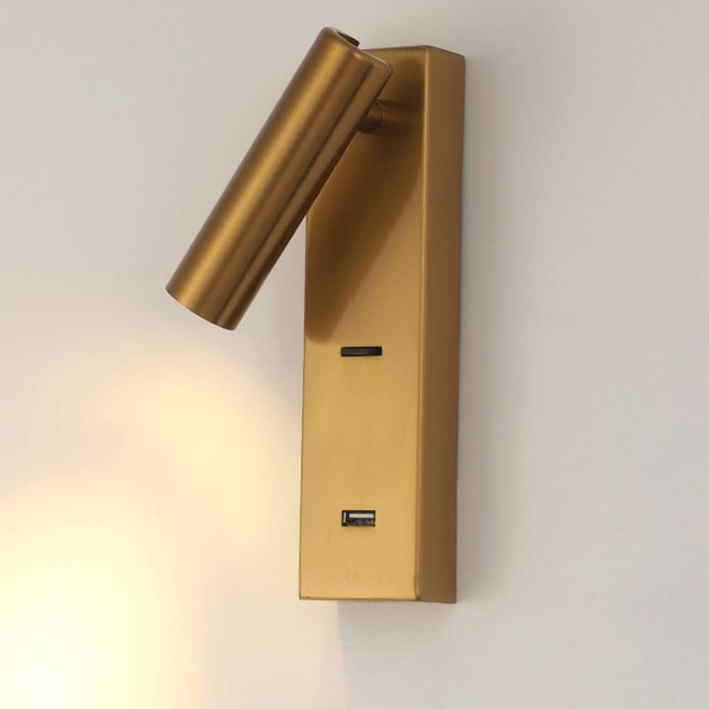 Lampe De Lecture Led Moderne Avec Prise USB, Applique Murale Réglable Pivotante À 350 ° + 90 °, Lampe De Chevet Dorée, Luminaires Décoratifs Simples Pour Chambre À Coucher (3000K)