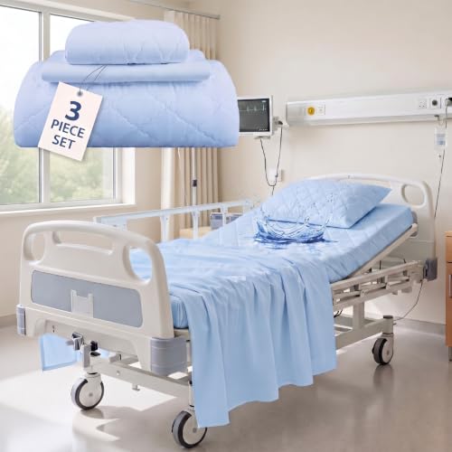 Lounsweer 3 Pcs Hospital Bed Sheet Set for Home Nursing Care, Blue