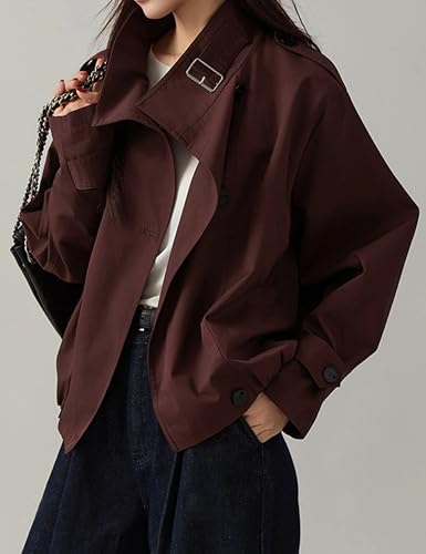 Jackets for Women Trendy Vintage Trench Coat Turtleneck Crop Jackets with Pockets2