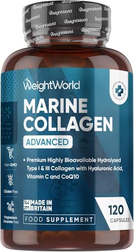 Colágeno Marino con Ácido Hialurónico, Vitamina C, Zinc y Coenzima Q10-120 Cápsulas de Colágeno Tipo I y III del Titagen®, Sin Estearato de Magnesio, OGM ni Gluten