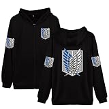 Tomwell Herren Kapuzenpullover mit Reißverschluss Anime Drucken AOT Scouting Legion Hoodie Jacke Sweatshirt Pullover 3D Pulli Damen Unisex D Schwarz 3XL