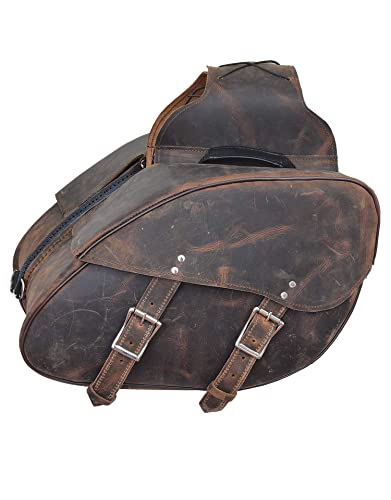 Motorcycle 2 Pc Large Distressed Brown Real Leather Saddlebag Luggage