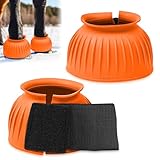 Abbylike Bell Boots for Horses 1 Pair/2 Pair Available, Protect Against Hoof Impact Trauma, Rubber Bell Boots Horse Care for Turnout, No Rub Design Wrap Hook and Loop(L,Orange,1 Pair)
