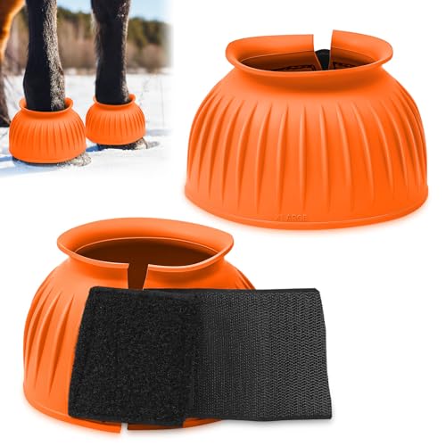 Image of Abbylike Bell Boots for Horses 1 Pair /2 Pair Available, Protect Against Hoof Impact Trauma, Rubber Bell Boots Horse Care for Turnout, No Rub Design Wrap Hook and Loop
