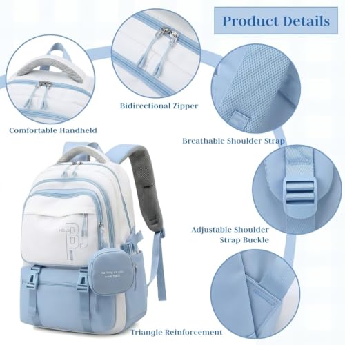 Image of FWQPRA Girls Backpack School Backpack with Small Zipper Pouch Fashion Nylon with Padded Shoulder Straps & Handle Design Multi Compartment Large for School,Camping,Travel