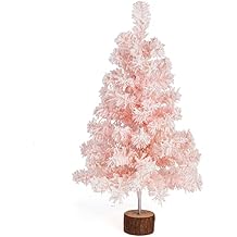 CCINEE Table Top Pink Artificial Christmas Tree, 2 Ft Small Mini Pink Xmas Tree with Flocking Snow Frost and Plastic Stand for Porch Coffee Table Centerpiece Arrangements Home Office Holiday Decor