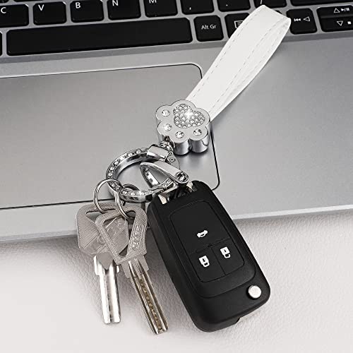 Uhonsn Bling Leather Car Keychain Cute Cat Paw Keychains For Women Girl Anti-Lost Car Key Fob Key Chain Holder For Men Sparkly Rhinestones Zinc Alloy Keyrings White #TOP5
