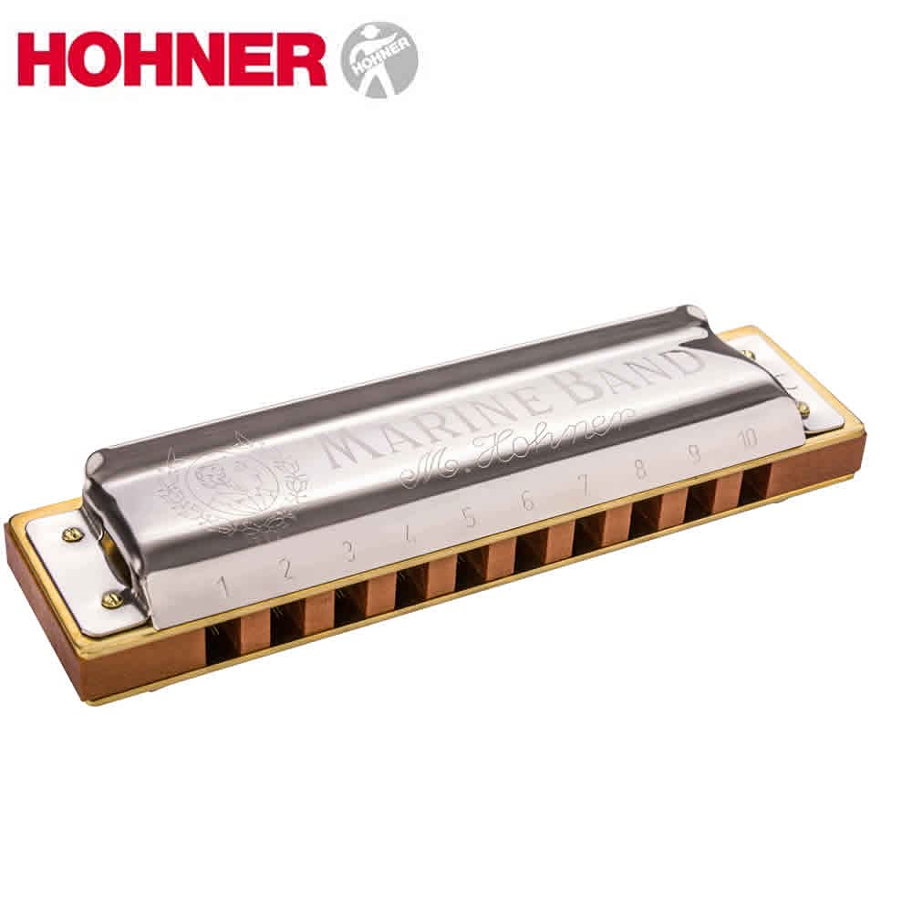 Hohner Mundharmonika Marine Band Key C 1896BXC 10 Löcher Bundle mit Hartschalenkoffer Juliet Music Poliertuch