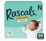 Rascals Premium Baby Diapers Size N, 96 Count, White