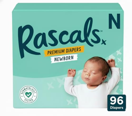 Image of Rascals Premium Baby Diapers Size N, 96 Count, White