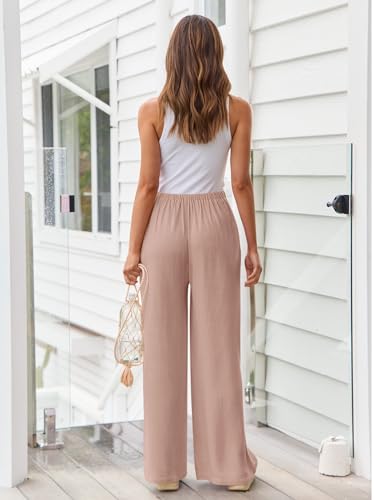 Image of LILLUSORY Women's Linen Summer Palazzo Pants Flowy Wide Leg Beach Pants with Pockets