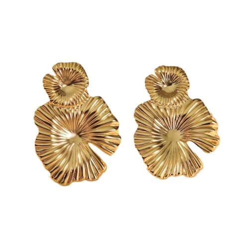 Gold Flower Earrings for Women – Chunky Statement Dangle Earrings, Hypoallergenic Lightweight Stainless Steel Jewelry, Elegant Bold Earrings for Party, Wedding, Gift