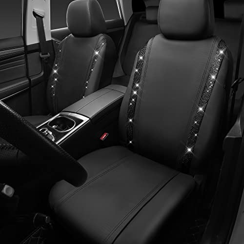 image for CAR PASS Leather Bling Diamond Car Seat Covers 2 Front Interior Sets, 