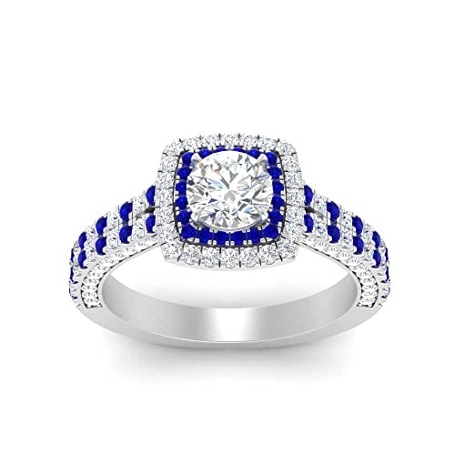 Image of 55Carat Choose Your Gemstone Double Band Square Halo Diamond CZ Ring 925 Sterling Silver Round Shape Halo Engagement Rings Everyday Jewelry Wedding Jewelry Handmade Gifts for Wife US Size 4 to 12