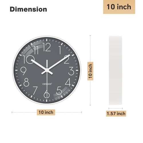 VIKMARI 10" Simple Silent Grey Wall Clock Home Classroom Office Wall Decor by VIKMARI - Used condition - Image 3
