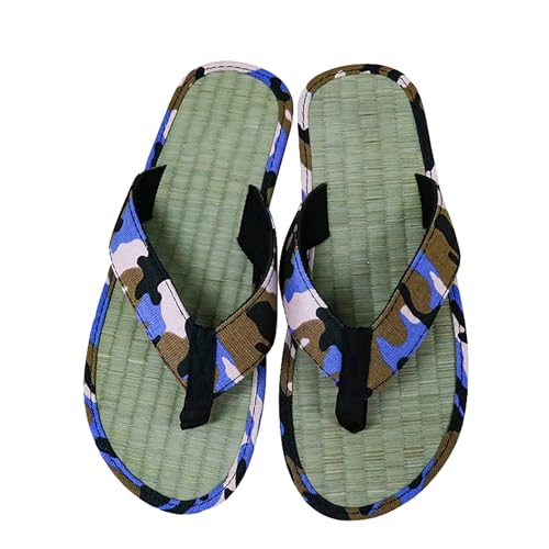 Chanclas de los dedos para hombre, verano, transpirables, pantuflas de paja, chanclas de camuflaje, pantuflas de verano, chanclas de paja para mujeres/hombres, cómodas sandalias de bambú natural,
