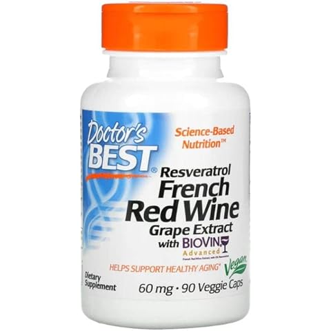 Doctor's Best, Resveratrol French Red Vine Grape Extract (roter Traubenextrakt), 60mg, 90 vegane Kapseln, Laborgeprüft, Glutenfrei, Sojafrei, Vegetarisch, ohne Gentechnik Cover