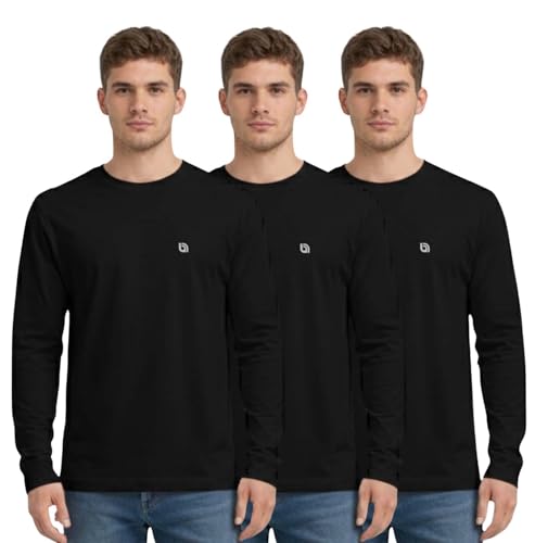 Bahob® 3 Pack Men's Long-Sleeved T-Shirt Round Neck T-Shirts Comfortable Crewneck Neck Tops for Men Soft Cotton S-3XL (MFTS-160-C, Small)