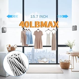 Retractable Clothesline Indoor, Non-Sagging Outdoor Clothes Line Retracting 15.7 Feet Heavy Duty Laundry Line Retractable Wall Mounted Clothes Line Outdoors (Square-Grey)