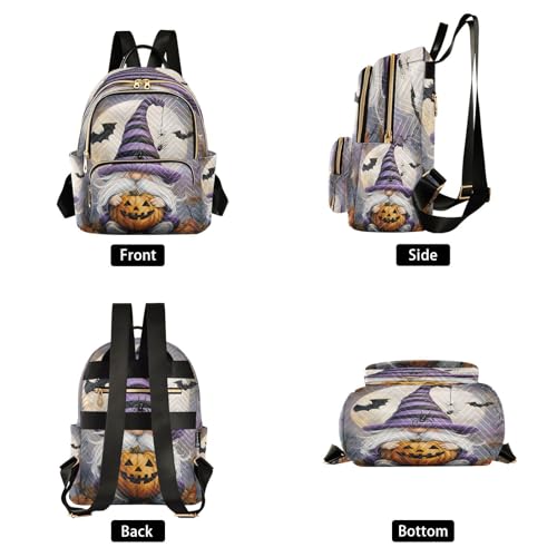 Image of ALAZA Gnome Bat Moon Leaf Pumpkin Halloween Women Backpack Purse Ladies Fashion Shoulder Bag Daypack Travel Bag 10L