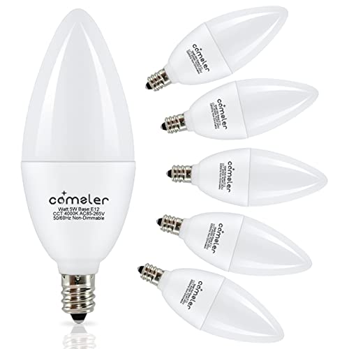 comzler E12 LED Bulb Candelabra Base, Type B LED Bulb 60 Watt Equivalen 4000K Natural Daylight B11 Small Base, Chandelier Ceiling Fan LED Light Bulbs 500 Lumens No-Dimmable Pack of 6