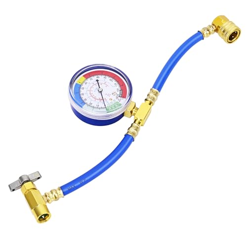 Image of Refrigerator Freon Recharge Kit, R134A AC Refrigerant Charge Hose Set with Pressure Gauge,1 /2 inch Acme, A /C Recharge Measuring U-Hose Can Tap, Perfect for Car AC Air Conditioning Refrigerant