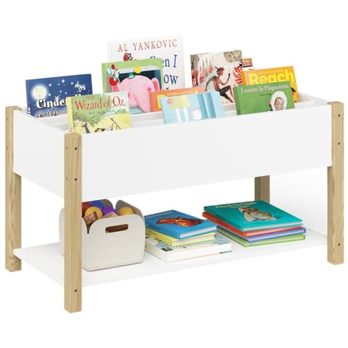 Bellabino Teme Kinderbücherregal, 4 Fächer, Ablagefach, Weiß/Natur