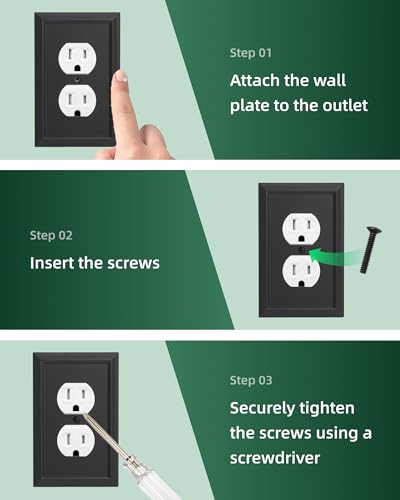 ZJVZJQC Outlet Covers Wall Plates, Light Switch Covers Switch Plates Bamboo Fiber Material Receptacle Switch Plate Outlet Cover of various 13 styles (Matte Black, 1 Gang Duplex 4 Pack) - image 6