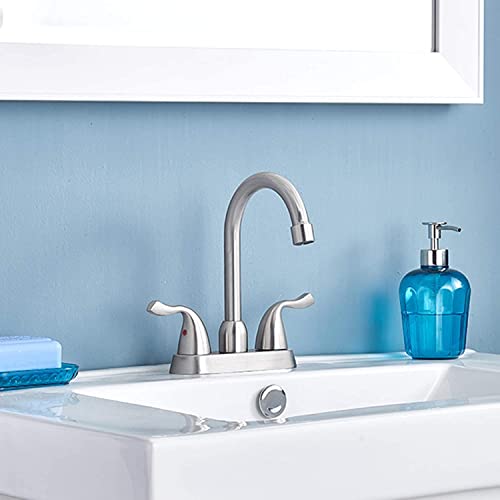Hotis Home 4 Inch Rv Bathroom Faucet, Brushed Nickel 2-Handle Bathroom Sink Faucet, Modern Bathroom Faucets For Sink 3 Hole, Camper Two Handle Centerset Vanity Faucets #TOP2