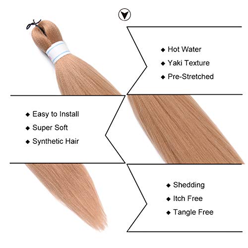 8 Pack Pre Stretched Braiding Hair - 26 Inch Long Light Blonde Braids Prestretched Braiding Hair Itch Free Hot Water Setting Synthetic Fiber Yaki Texture (8Packs 26 Inch) #TOP2