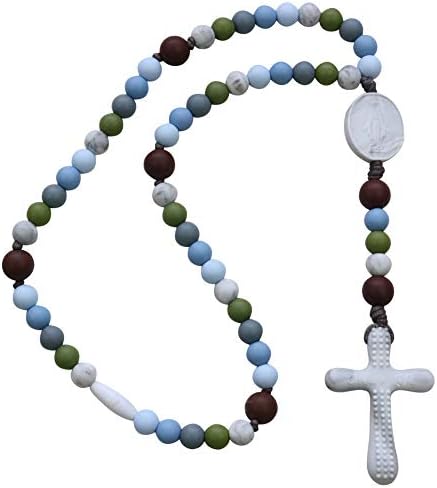 Chews Life - Teething Rosary Beads - Baptism Gift & Mass Toy for Catholic Girls & Boys, Handmade, Silicone Beads & Organic Cotton Cord - CPSIA Certified Safe | Assisi