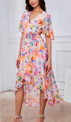 Image of Kormei Womens Short Sleeve Floral Maxi Dress High Low V-Neck Flowy Party Long Dresses