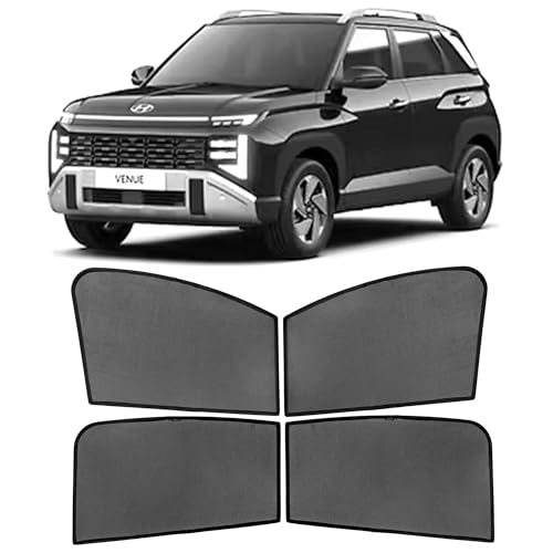 Image of AutoStory Custom Fit Black Mesh Car Sunshade for Venue 2025 Onwards | UV & Heat Protection Car Window Curtains | Privacy Car Sun Shade | Breathable Vehicle Specific Side Window Shades