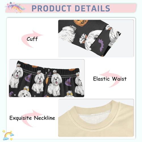 Fustylead Halloween Cartoon Maltese and Pumpkin Long Sleeve Top and Matching Bottom Cotton Pajama Sets4