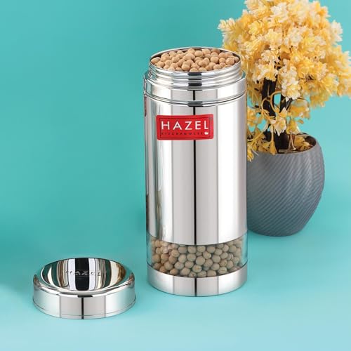 Image of HAZEL Stainless Steel See Through Transparent Container | Kitchen Air Tight Storage Dabba Container, 950 ML