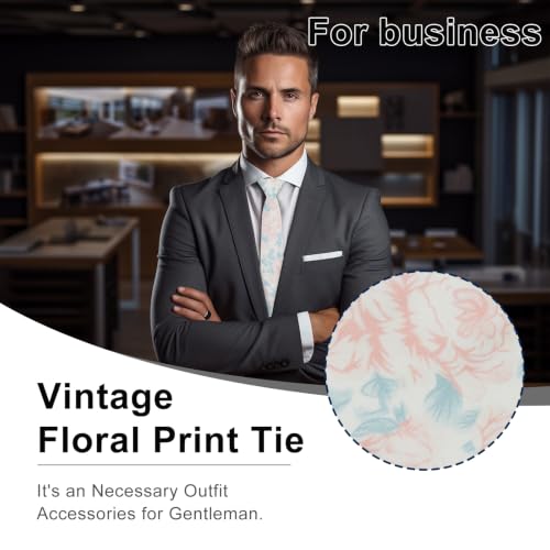 Image of Luckyvestir Ties for Men, Sage Green Cotton Floral Tie 2.76 inch Flower Printed Men's Neckties for Wedding /Groomsmen /Suit /Party