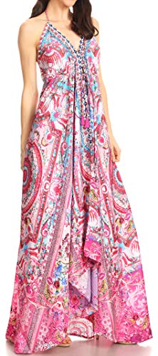 Image of Sakkas Lizi Womens Maxi High-Low Halter Handkerchief Long Dress Beach Party