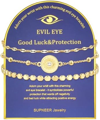 18K Gold Evil Eye Bracelets for Women 5A Cubic Zirconia Eye Adjustable Link Bracelets Protection Jewelry Gift with Card for Mother's Day Christmas