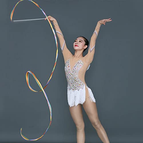 Collants de ginástica rítmica com borla branca mangas longas femininas simples e generosas podem ser
