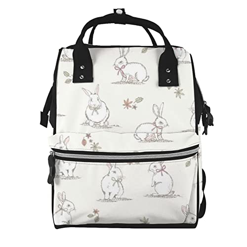 Sac à langer imprimé lapin noir de grande capacité pour les sorties de bébé