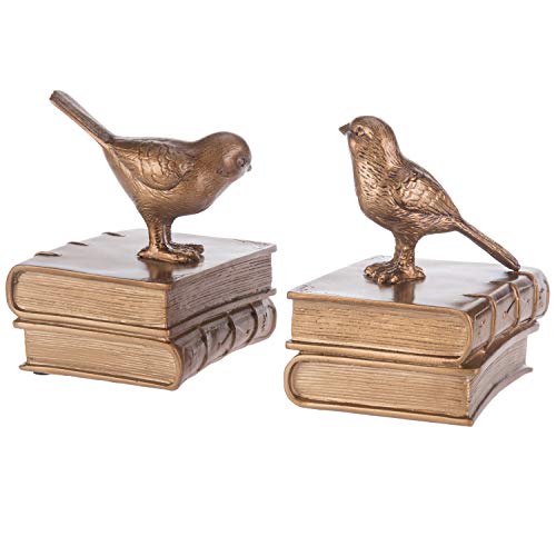 MyGift Gold Bird Bookends Decorative for Heavy Books Brass Book Ends for Shelves Vintage Resin Bookends 1 Pair