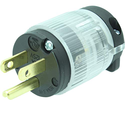 Journeyman-Pro 515PV-LIT Lighted 15 Amp 120-125 Volt, NEMA 5-15P, 2Pole 3Wire, Straight Blade, Male Plug Replacement Cord Outlet Connector, Commercial Grade PVC Power Indicating (BLACK LIT 10-PACK)