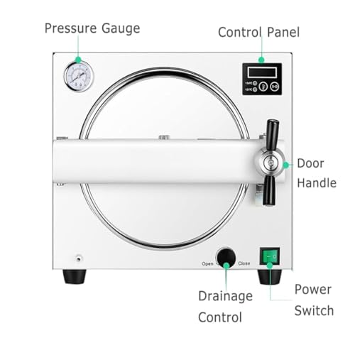 Máquina digital de autoclave de vapor al vacío, capacidad de 18 L, acero inoxidable de 1100 W con bandeja de instrumentos y tubo de drenaje para una esterilización eficiente