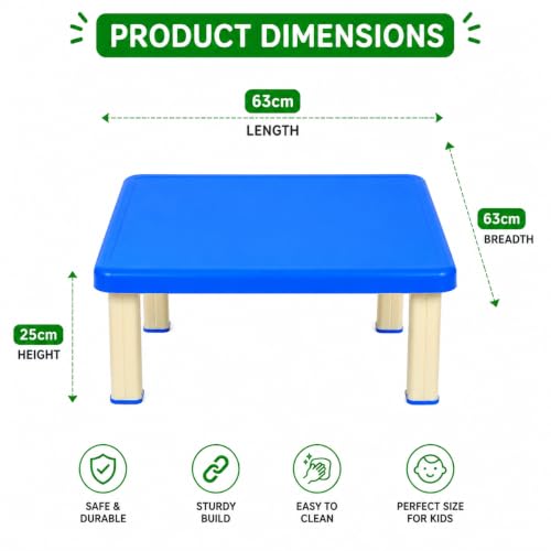 Image of Plastic Strong and Durable Kids Table for Studying Dining Home Virgin Material Kids Table for 2 to 10 Years | Sustain Upto 50 KG (Blue Low Table)