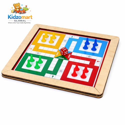 Image of 2-in-1 Wooden Board Game Snakes & Ladders | Reversible Travel Game | Vibrant Multiplayer Game for Kids & Adults| Smooth & Durable Indoor Board Game Set (9.5 Inch)